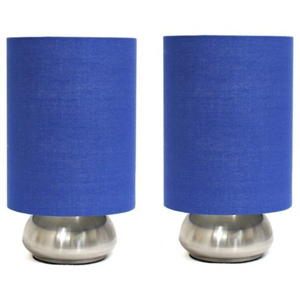 Lettherebelight 2 Pack Mini Touch Lamp with Brushed Steel Base and Blue Shade LE34991